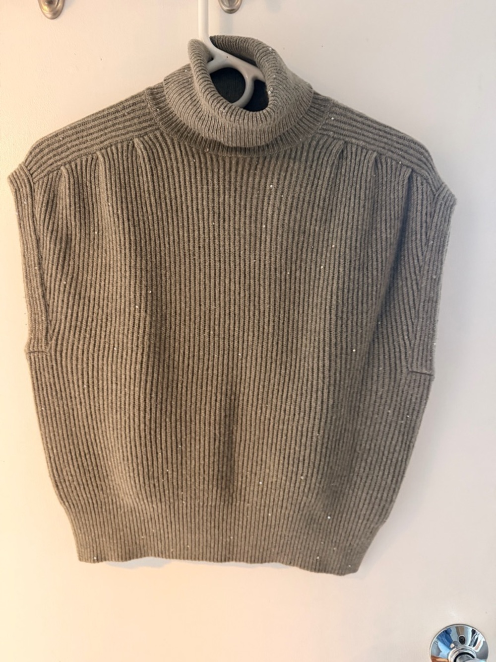 Brunello Cucinelli Cashmere-Blend Ribbed Sequin Turtleneck Sweater Grey